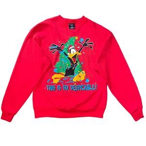Vtg 90s Looney Tunes Daffy Duck Garment Graphics Christmas Crewneck Sweatshirt